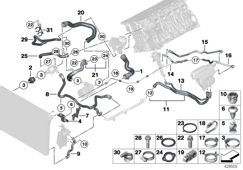 BMW Halter Kühlmittelschlauch F01 F02 F06 F07 F10 F11 F12 F13 171