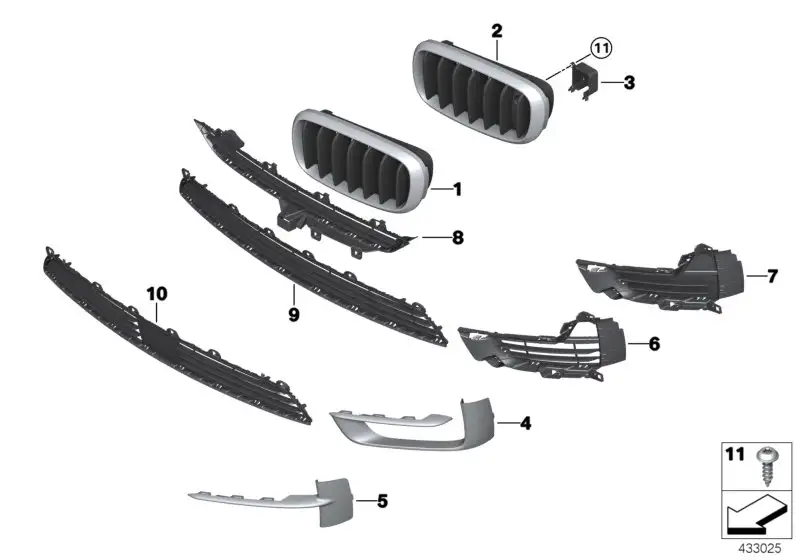 BMW Spange Gitter seitlich rechts F15 51117308044 - Bildposition