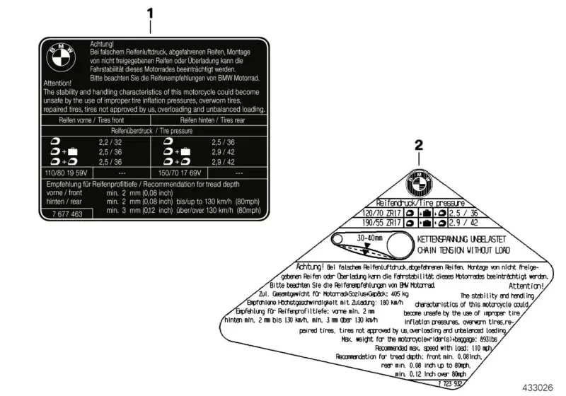BMW Hinweisschild Bereifung K52 71248543076