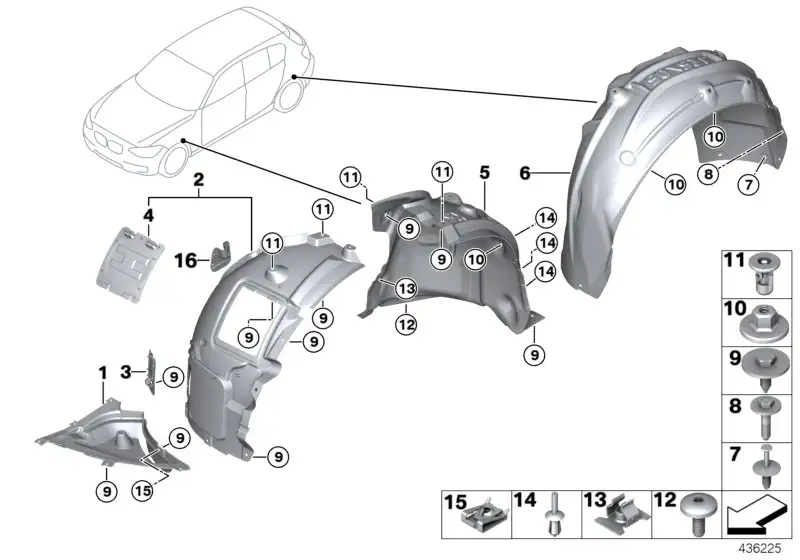BMW Abdeckung Radhaus Vorderteil vorn rechts 51717260712 - Bildpo