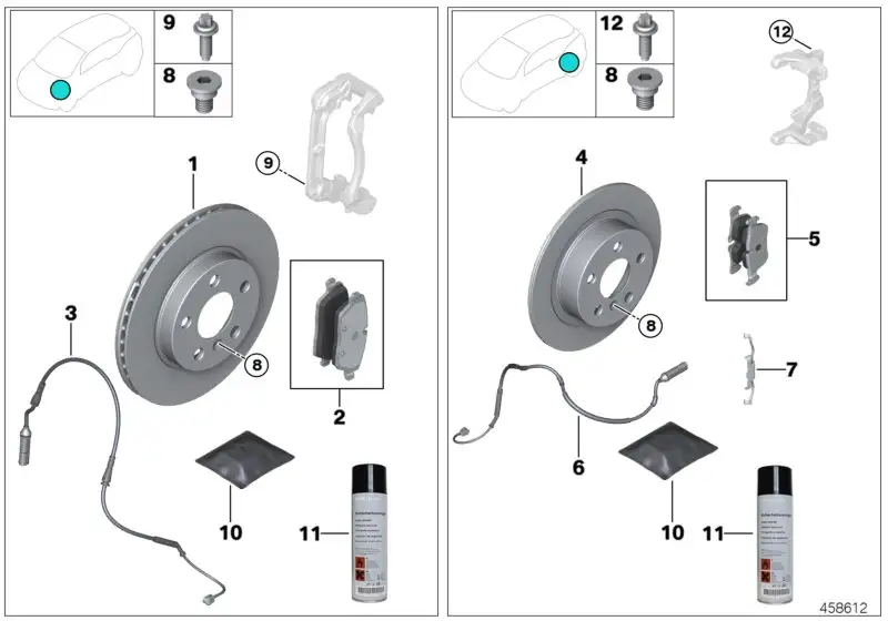 BMW Reparatursatz Bremsbeläge asbestfrei G05 G06 G11 G12 G30 G32
