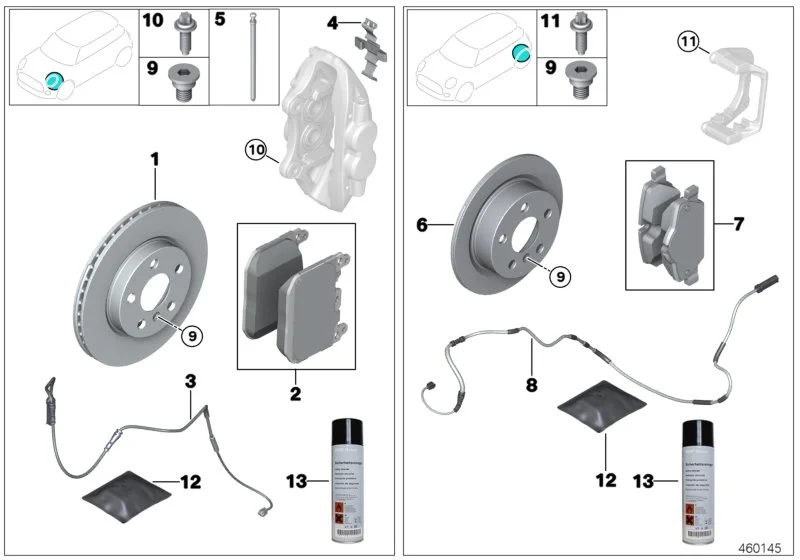 BMW Reparatursatz Bremsbeläge asbestfrei R55 R56 R57 R58 R59 34116789157