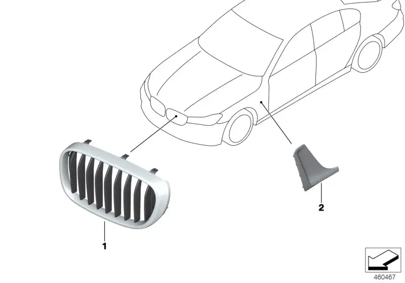 BMW Ziergitter Front links 51138065541 - 7er G11 Limousine, 7er G