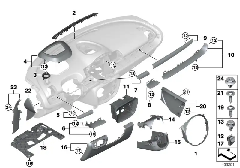 BMW Akzentleiste I-Tafel Beifahrer unten 51459332468 - Bildpositi