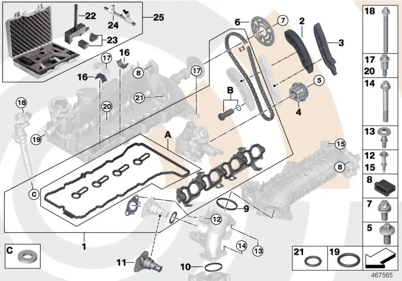BMW Reparatursatz offene Steuerkette oben E84 E90 E91 E92 E93 F07