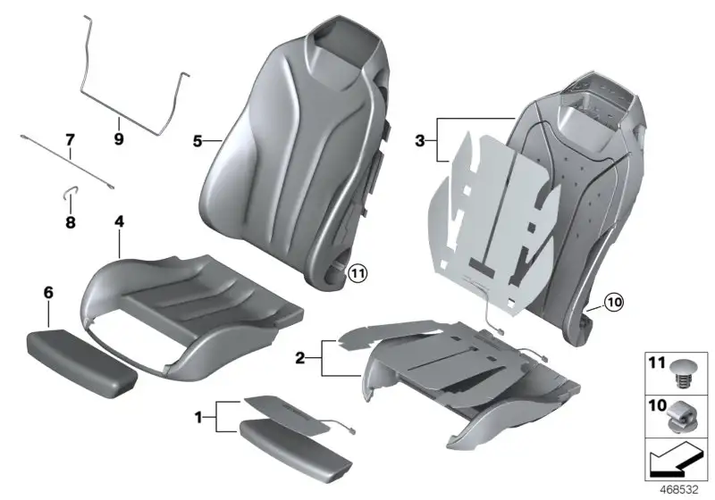 BMW Bezug Sportsitz Lehne Leder links F33 52107327665 - 4er F33,