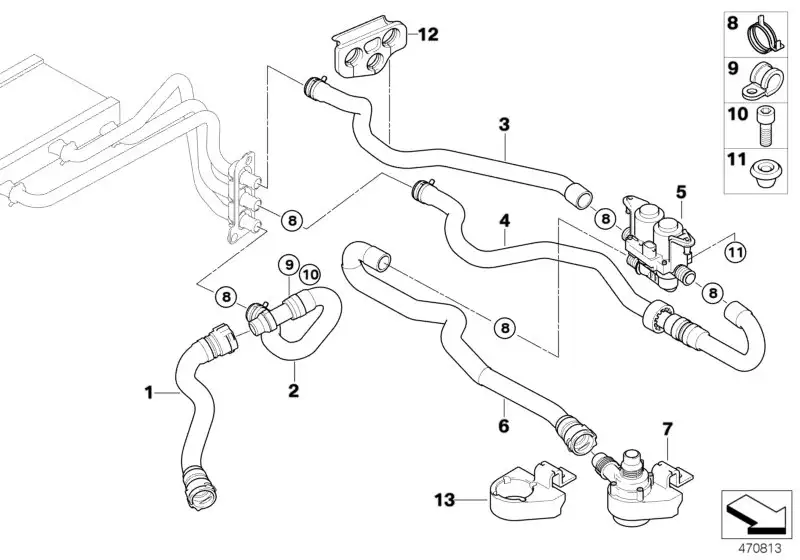 BMW Schlauch Zusatzwasserpumpe-Wasserventil E60 E61 E63 E64 64216