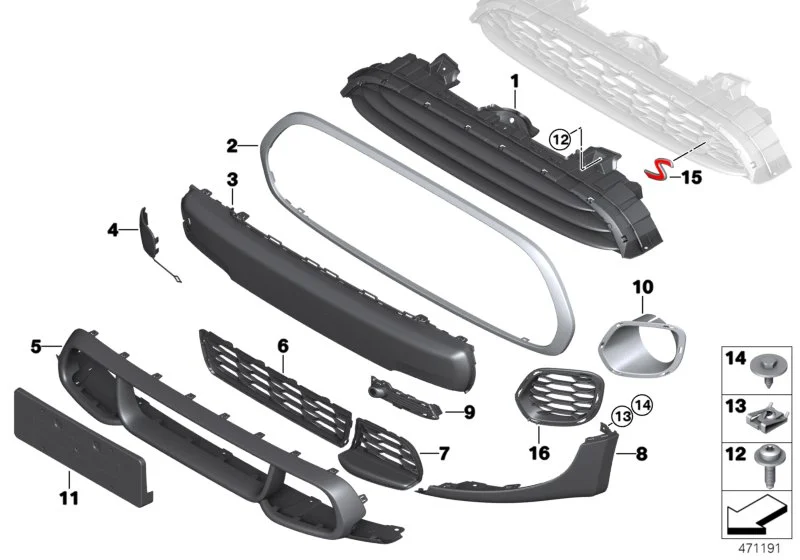 BMW Rahmen Ziergitter F55 F56 F56E F57 51137300589