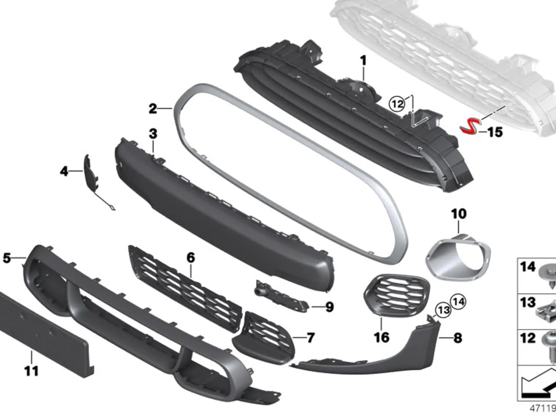 BMW Rahmen Ziergitter F55 F56 F56E F57 51137300589