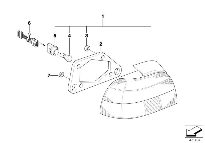 BMW Adapterkabel Heckleuchte rechts E39 63120026771 - Bildpositio