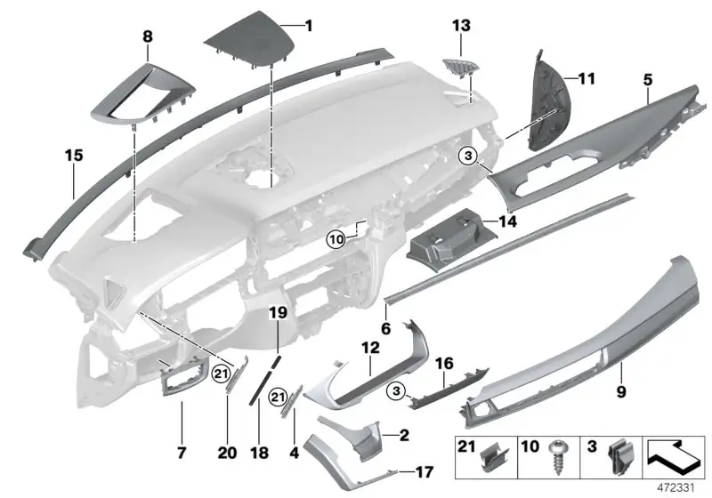 BMW Blende I-Tafel oxidsilber Beifahrer 51459270468 - Bildpositio