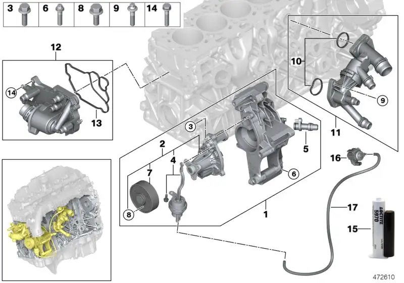BMW Thermostatgehäuse mit Thermostat G01 G02 G05 G06 G07 G11 G12