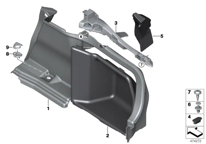 BMW Verkleidung Gepäckraum hinten rechts F36 51477337234