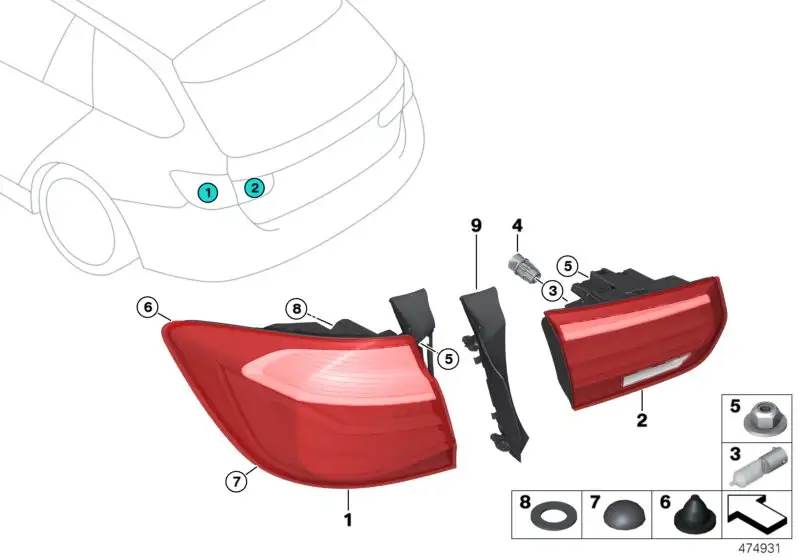BMW Heckleuchte Seitenwand rechts F31 63217456530 - Bildposition
