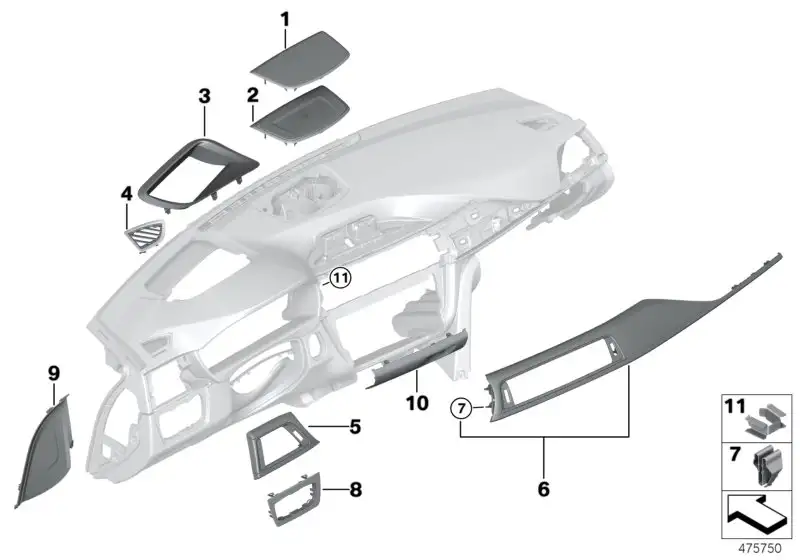 BMW Blende I-Tafel Alu Hexagon Fahrer F31 F32 F33 F34 F36 5145806