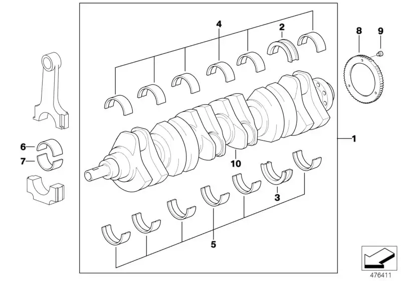 BMW Lagerschale gelb E36 E28 E30 E34 E38 E39 E46 E53 E60 E61 E65