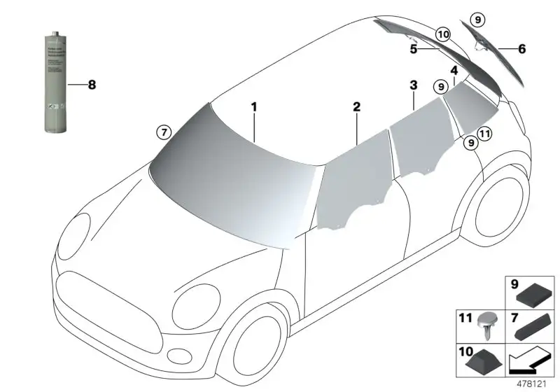 BMW Seitenscheibe Sonnenschutzglas hinten li 51377466437 - Bildpo