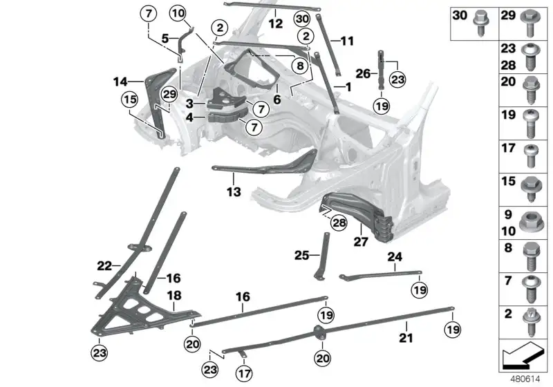 BMW Frontendstrebe rechts F23 F33 F87 F87N 51647301930 - 2er, 4er