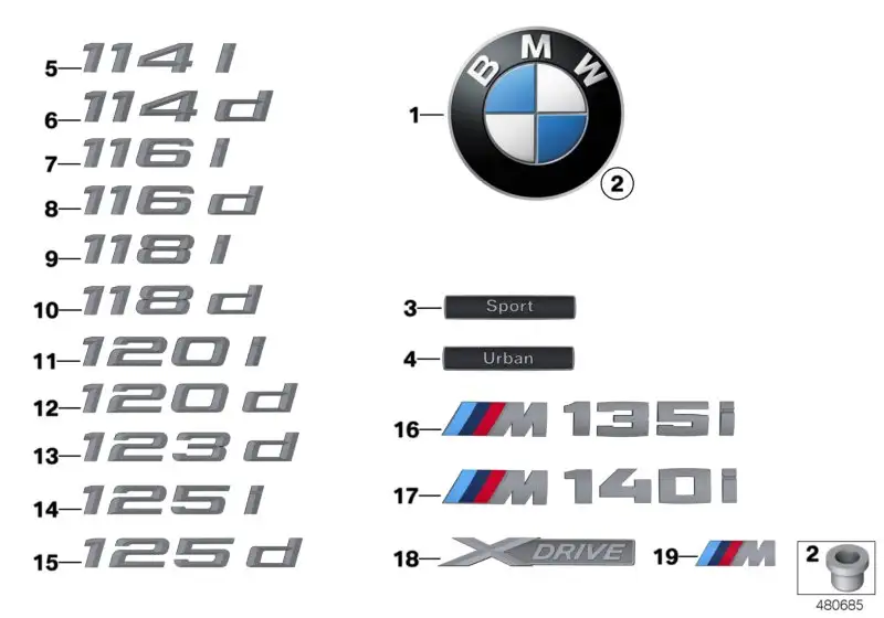 BMW Schriftzug F20 F21 51147383777