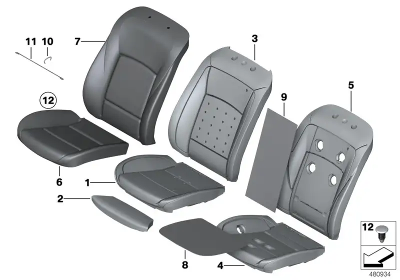 BMW Bezug Komfortsitz Leder F07 F10 F11 52107349826 - 5er F07, 5e