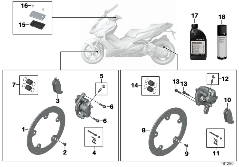 BMW Satz Befestigungsteile Bremsbeläge K17 K18 K19 34118524943