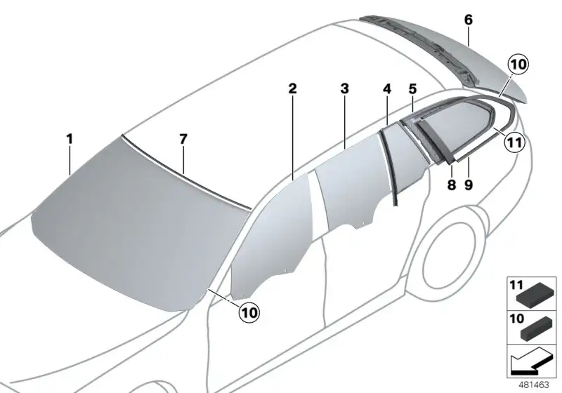 BMW Seitenscheibe grün fest Tür hinten links F11 51357311249