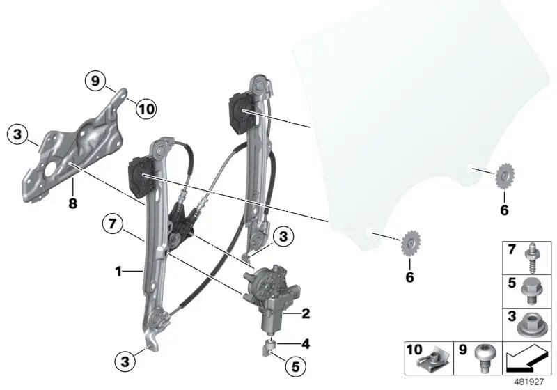 BMW Fensterheber ohne Motor hinten rechts F36 51357365258 - Bildp