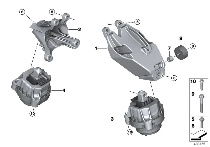BMW Motorlager rechts G01 G02 G05 G06 G07 G12 G14 G15 G16 G20 G21 G30 G31 G32 22116860472