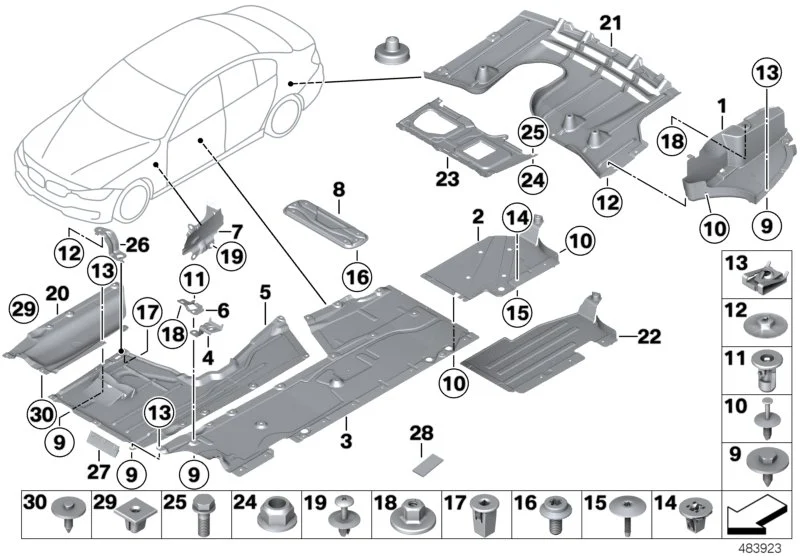 BMW Unterbodenverkleidung hinten rechts F30 F31 F80 51757258048
