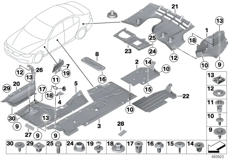 BMW Unterbodenverkleidung seitlich rechts 51757241834 - 1er, 2er,