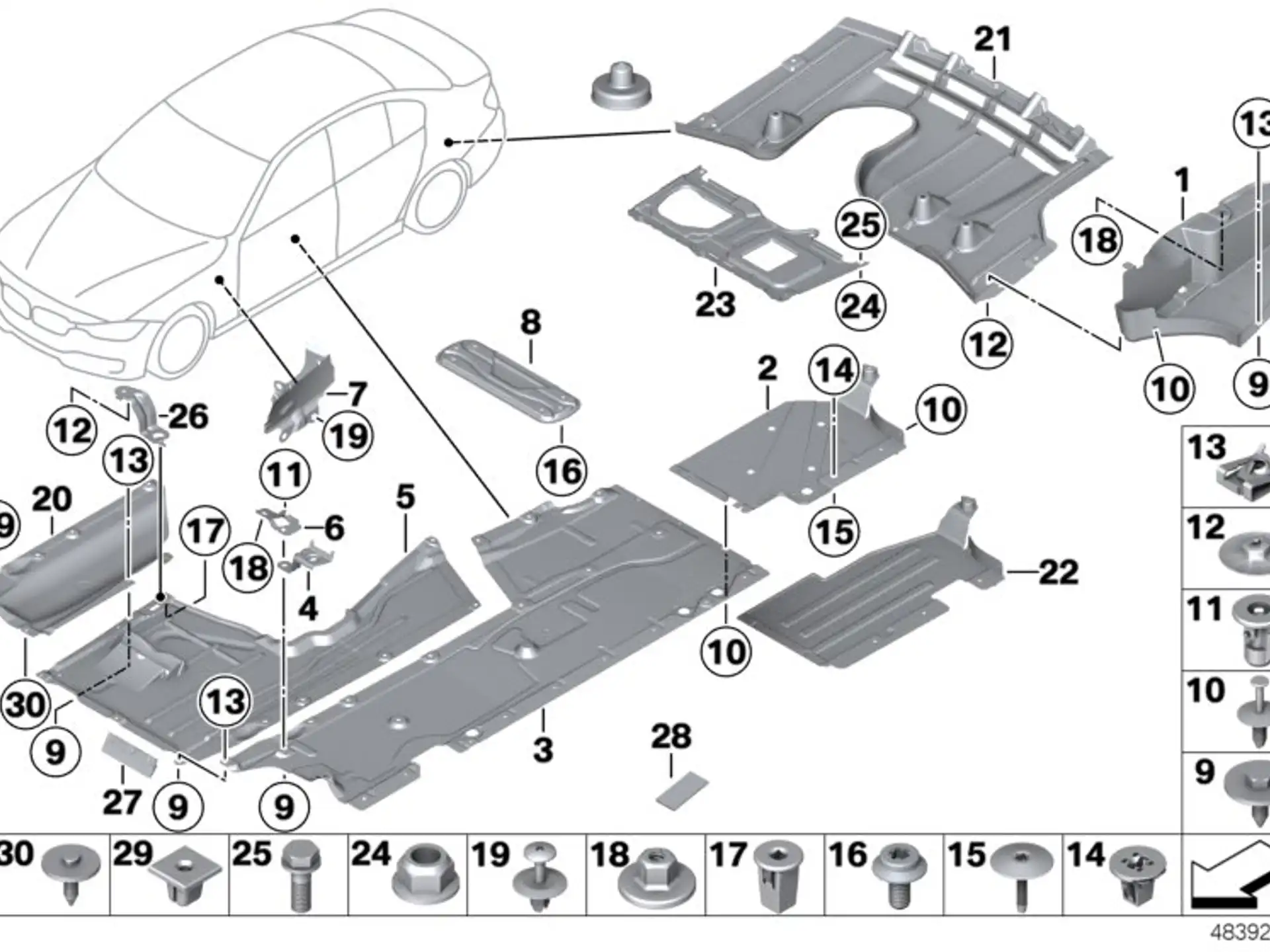 BMW Unterbodenverkleidung seitlich rechts F30 F31 F32 F33 F34 F36 51757258050