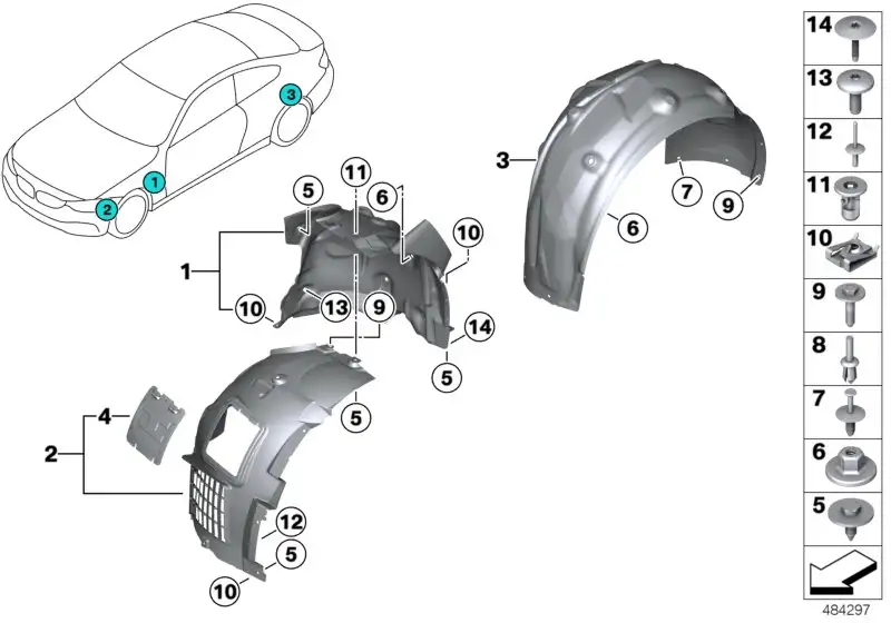BMW Abdeckung Radhaus Vorderteil vorn rechts F87N 51718079568 - B