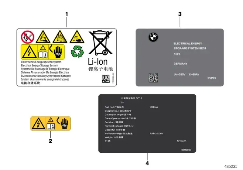 BMW Warnhinweisschild HV-Batterie F15 F30 F39 F45 F48 G01 G05 G11