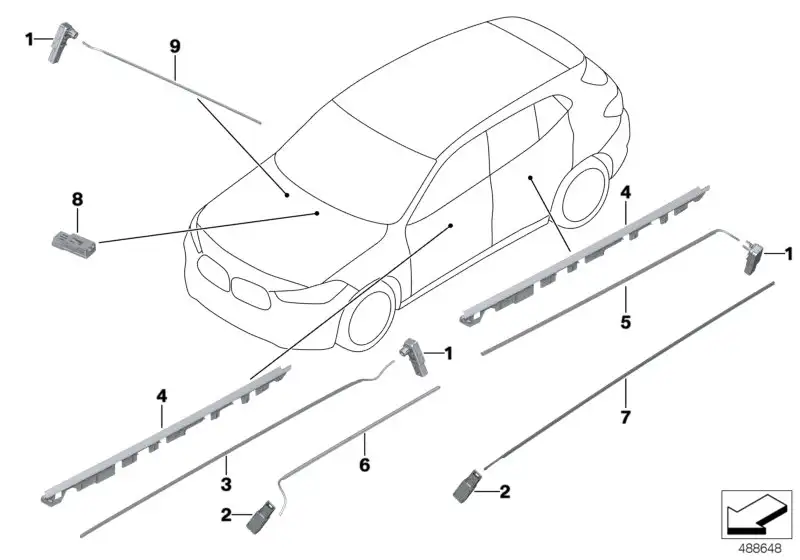 BMW Lichtleiter Konturlinie Tür links F39 F48 63317939309 - Bildp