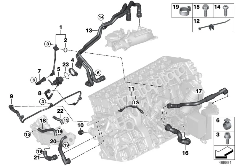 BMW Schlauch Zylinderkopf G01 G02 G05 G06 G07 G11 G12 G14 G15 G16 G20 G21 G30 G31 G32 17128575775