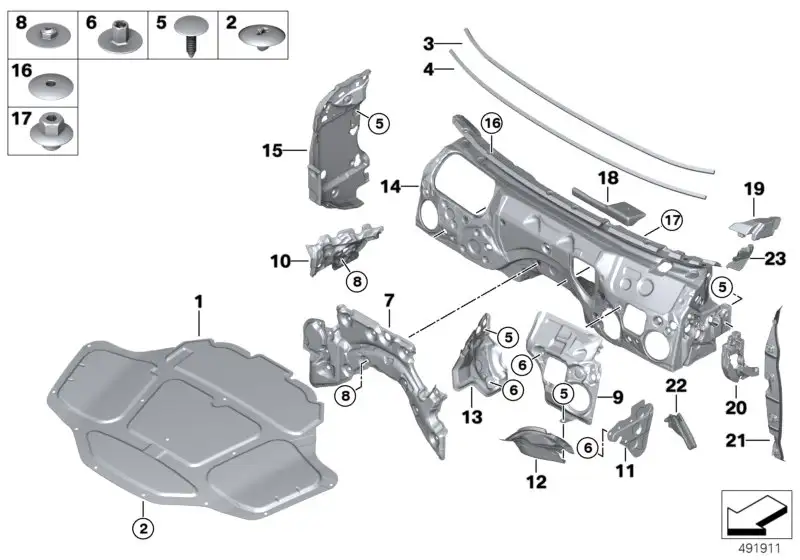BMW Schallisolierung Frontklappe G30 G31 51487352219 - Bildpositi