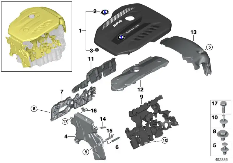 BMW Motorabdeckung G05 G06 G07 G11 G12 G30 G31 11148571307