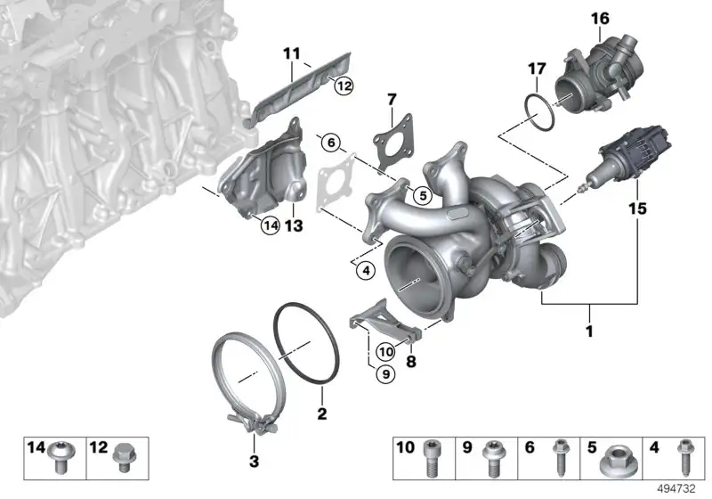 BMW Dichtung Abgasturbolader G05 G06 G07 G11 G12 G14 G15 G16 M40i