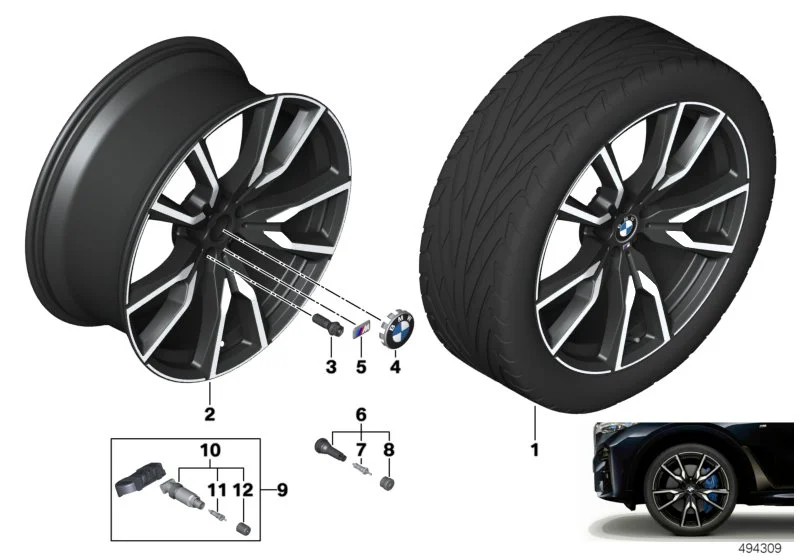 BMW Alufelge V-Speiche 755M jet black uni/glanzgedreht 9,5Jx22 ET32 X7 G07