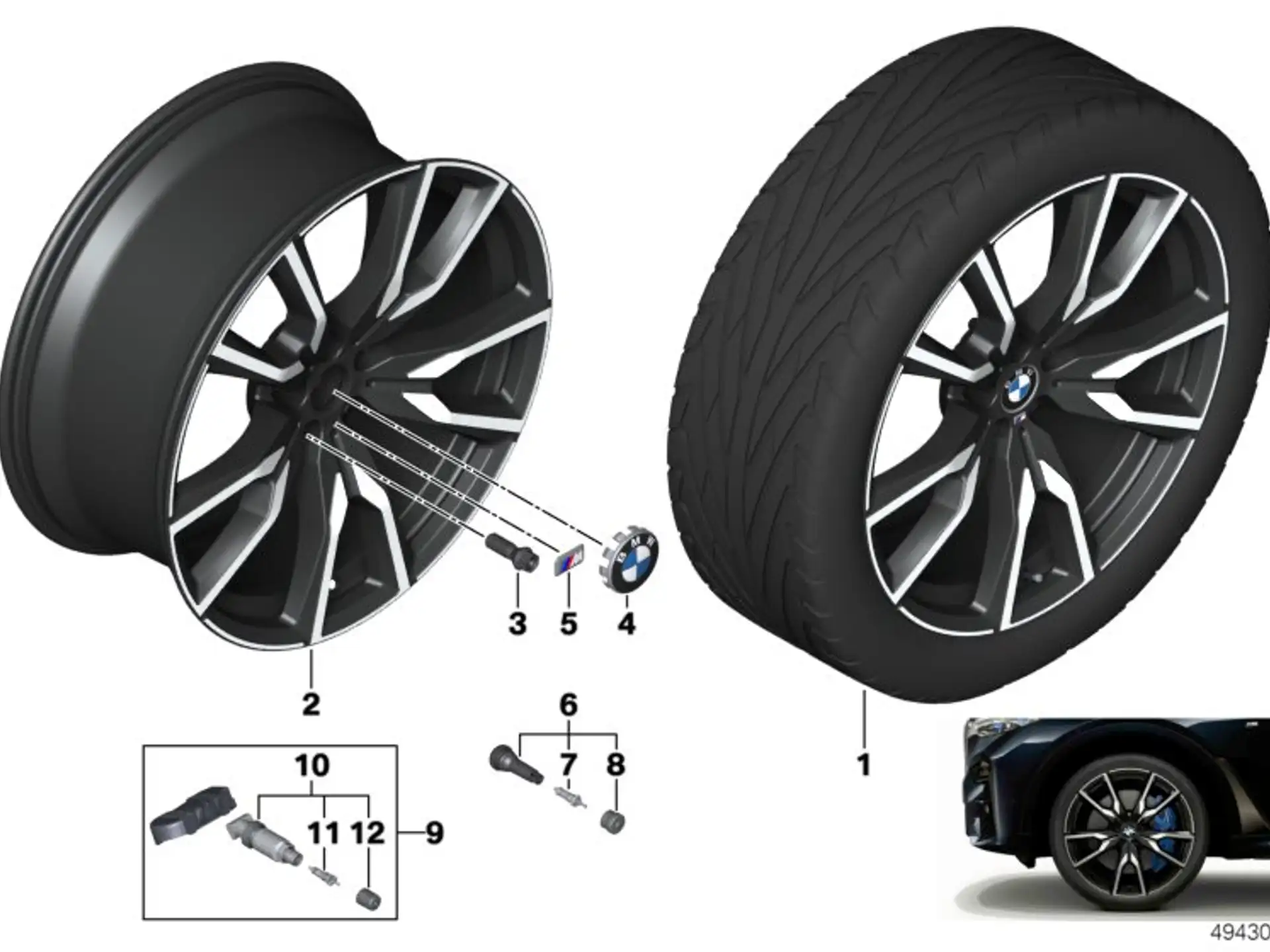 BMW Alufelge V-Speiche 755M jet black uni/glanzgedreht 9,5Jx22 ET32 X7 G07