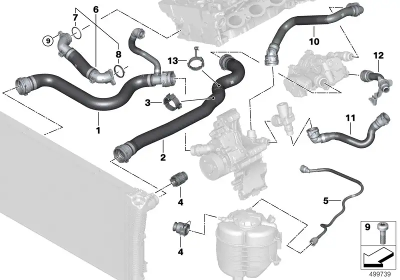 BMW Schlauch Kühlmittelkühler - Wasserpumpe G20 G21 G28 171286548