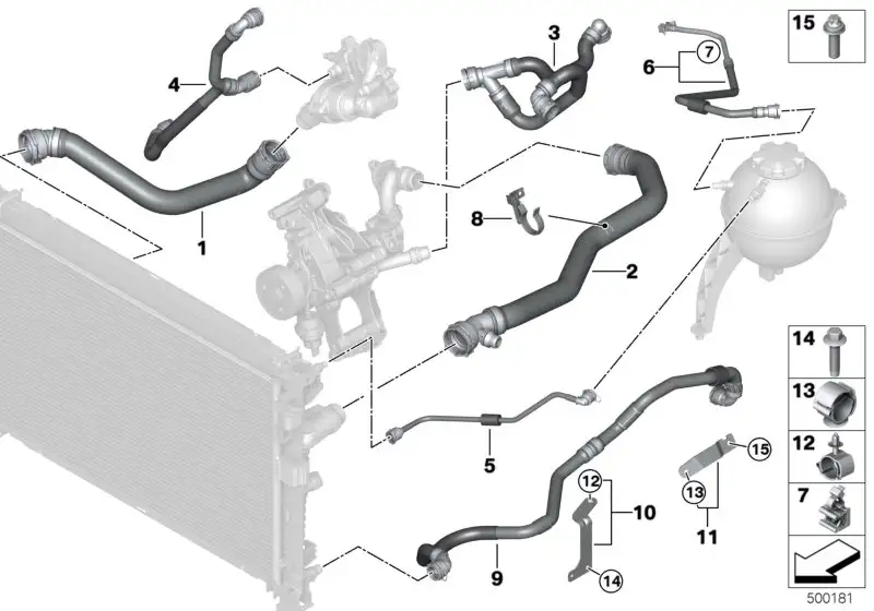BMW Rohr Kühlmittelkühler-Ausgleichsbehälter G05 G06 G07 17128579