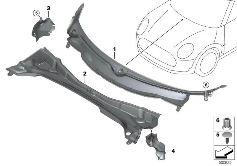 BMW Abdeckung Windlauf Teil 1 F54 51717354217 - Bildposition 01
