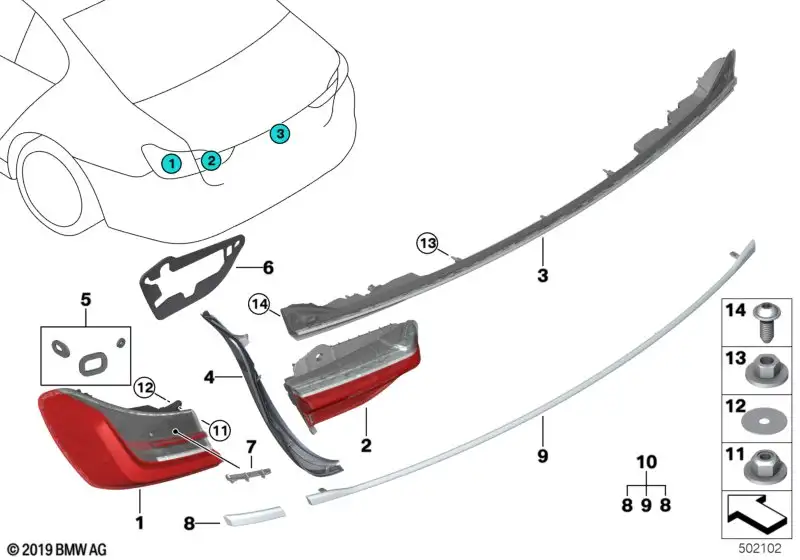 BMW Heckleuchte Seitenwand 63219854647