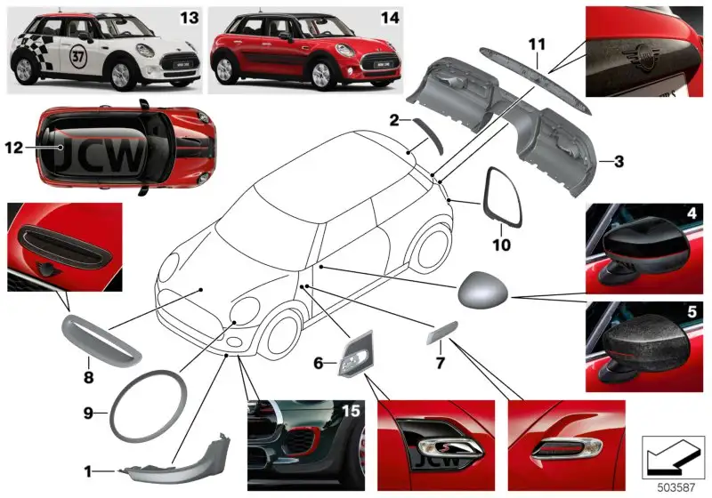 BMW Griffleiste Carbon F55 F56 F56E F57 51912465236 - Bildpositio