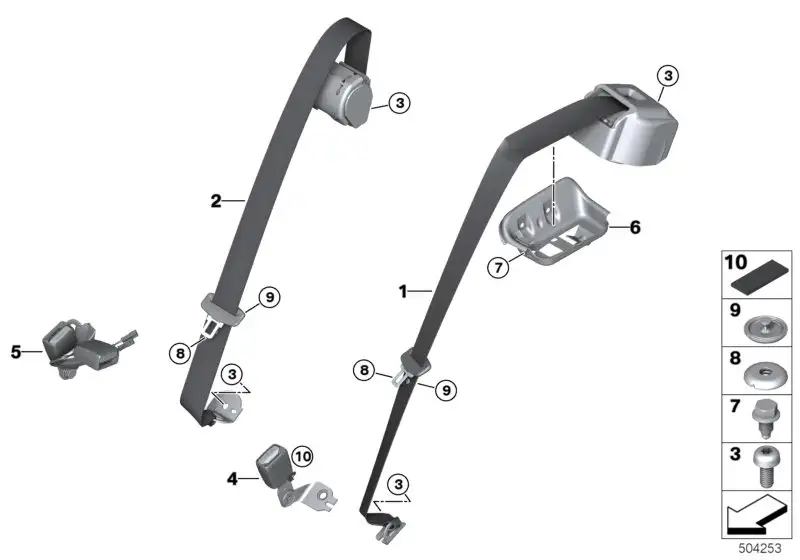 BMW Obergurt hinten rechts 72118076476 - Bildposition 01