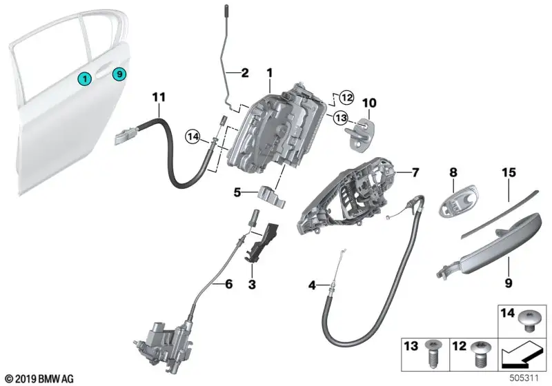 BMW Betätigungsstange Tür hinten rechts G12 51227337996 - Bildpos