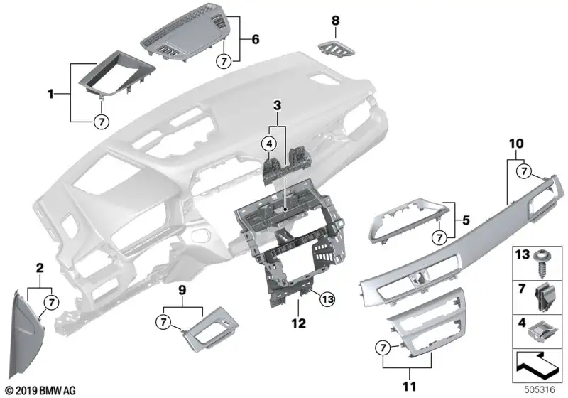 BMW Blende I-Tafel Alu Hexagon Beifahrer F39 F48 51458064739