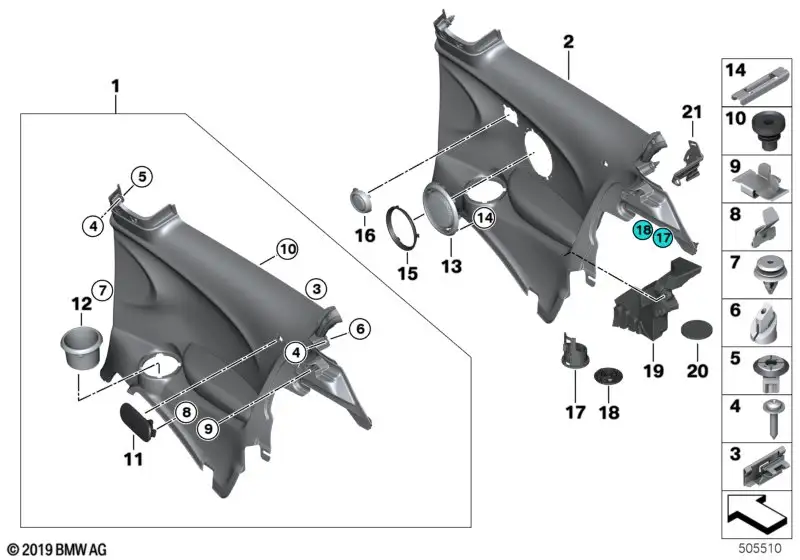 BMW Seitenverkleidung HiFi hinten links F56 F56E 51437410577