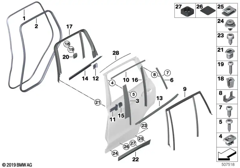 BMW Schachtabdeckung Tür hinten rechts 51357393432 - Bildposition